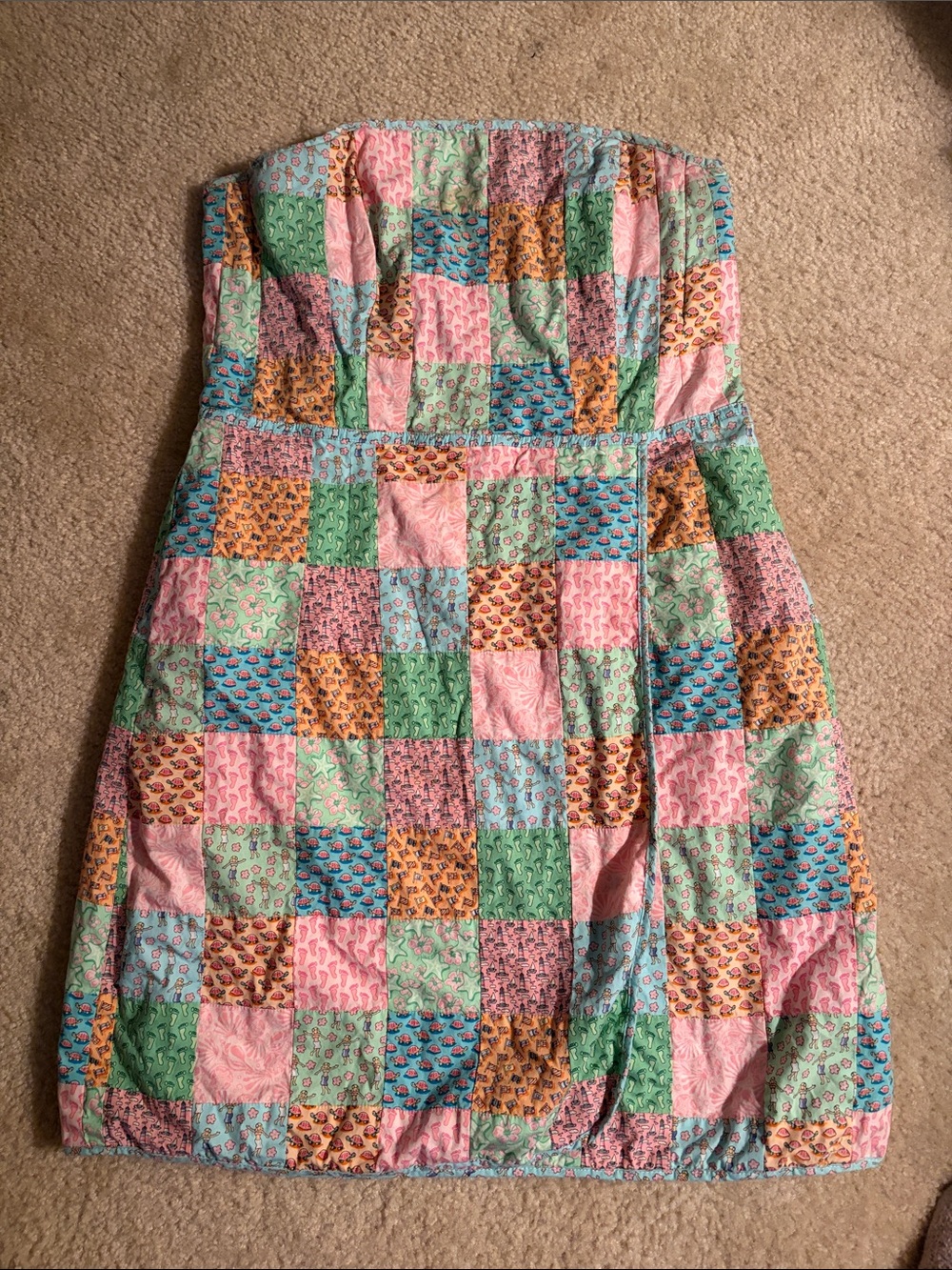Vineyard Vines Women’s Patchwork Strapless Dress in Pink, Green & Blue